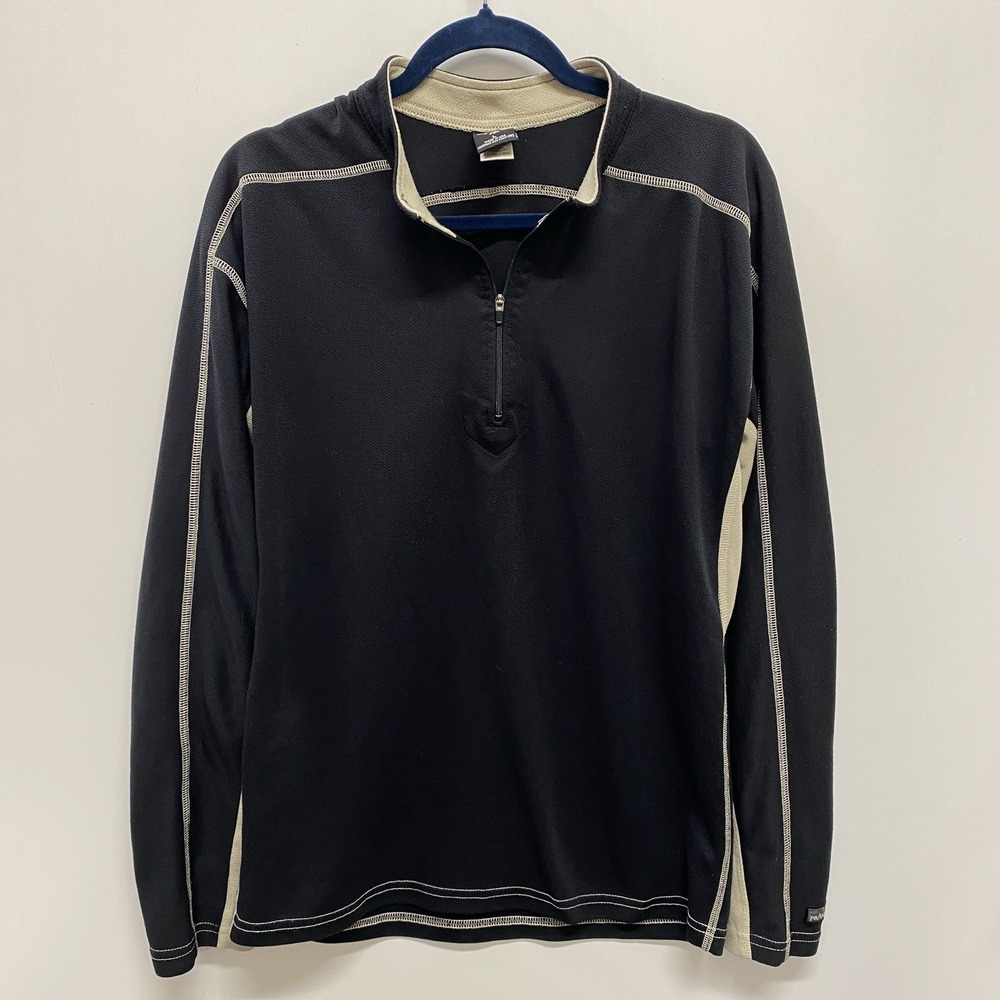 prAna Black Biege Quarter Zip Pullover Men's L Hiking Travel Running Made in USA